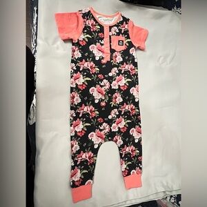 Floral Baby Romper with Pink Sleeves